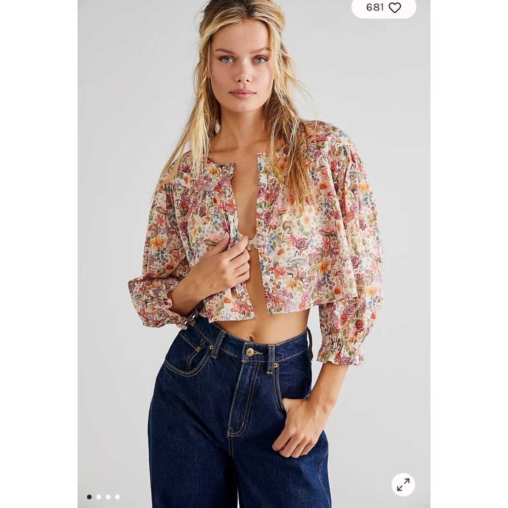 For Love & Lemons Theodora Crop Top Blouse - Wonderland Print XS $158